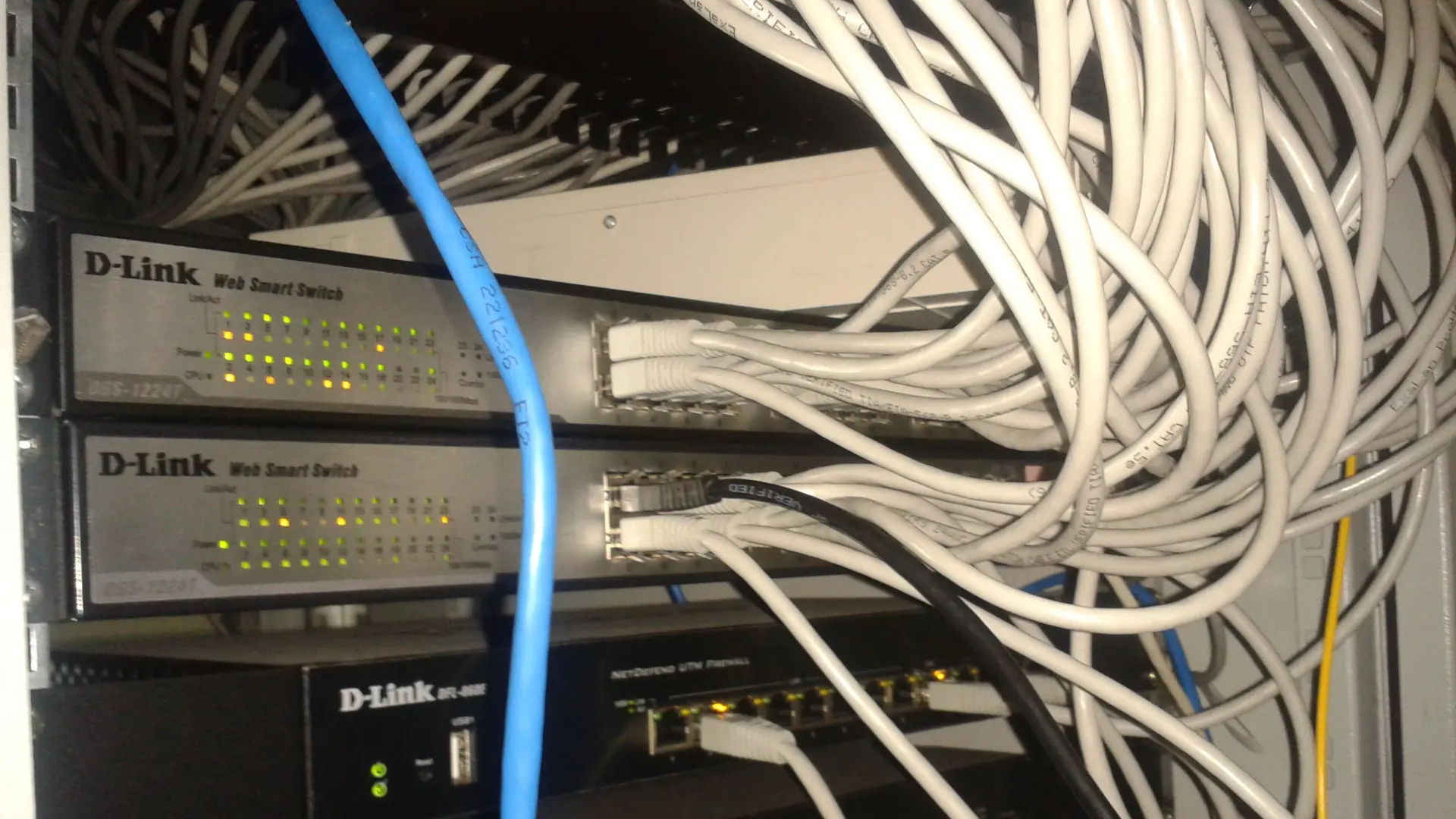 Rows of server racks in a data centre.